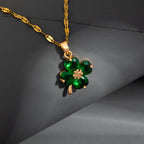 Necklace with Colorful Four-Leaf Clover Pendant gold and green
