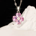 Necklace with Colorful Four-Leaf Clover Pendant silver and pink