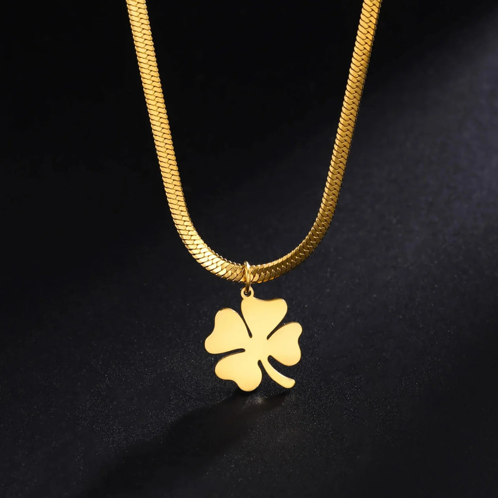 Necklace with Lucky Four-Leaf Clover Pendant Gold