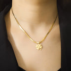 Necklace with Lucky Four-Leaf Clover Pendant Gold