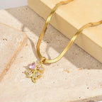 Necklace with Lucky Four-Leaf Clover Pendant and Zircon