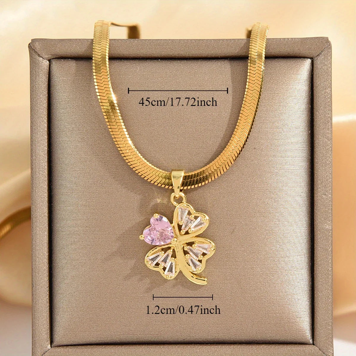 Necklace with Lucky Four-Leaf Clover Pendant and Zircon