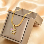 Necklace with Lucky Four-Leaf Clover Pendant and Zircon