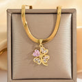 Necklace with Lucky Four-Leaf Clover Pendant and Zircon