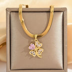 Necklace with Lucky Four-Leaf Clover Pendant and Zircon