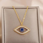 Necklace with Blue Turkish Evil Eye Zircon Pendant Gold