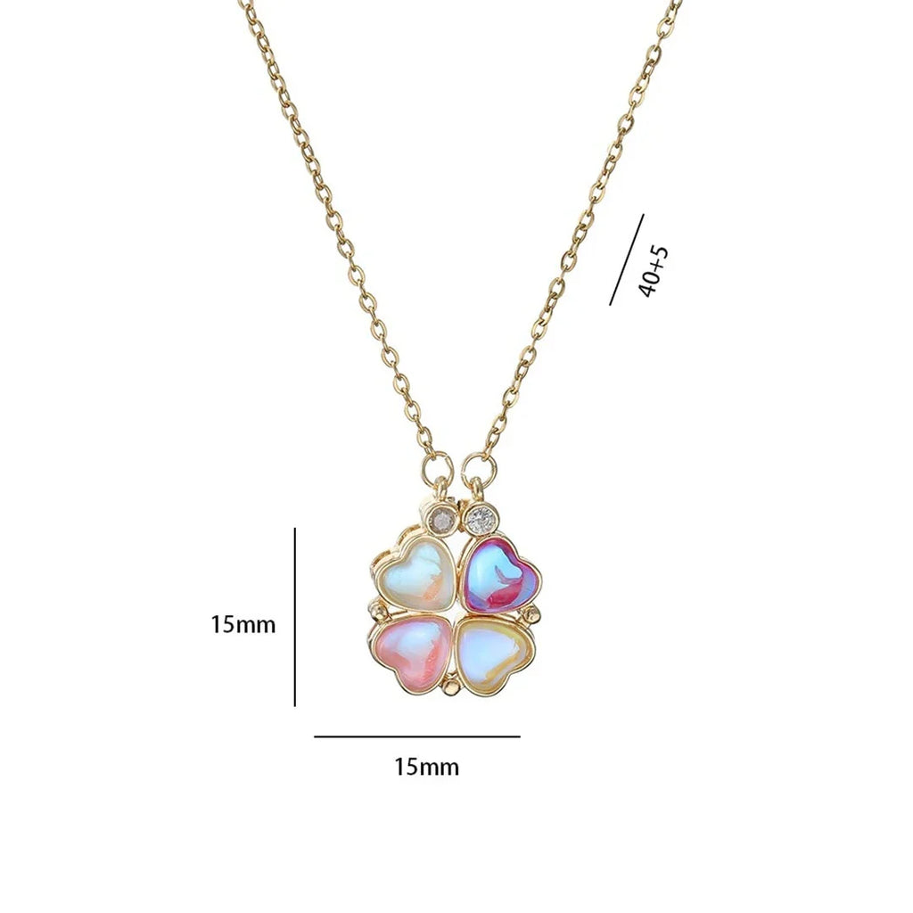 Necklace with Four-Leaf Clover Heart Pendants