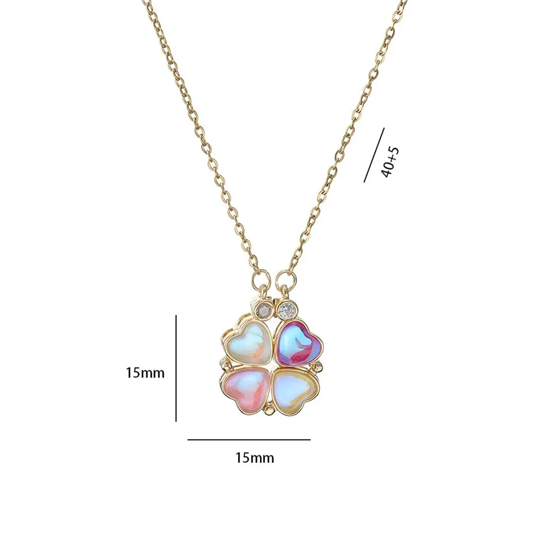 Choker Necklace with Heart Pendants and Four-Leaf Clover for Women