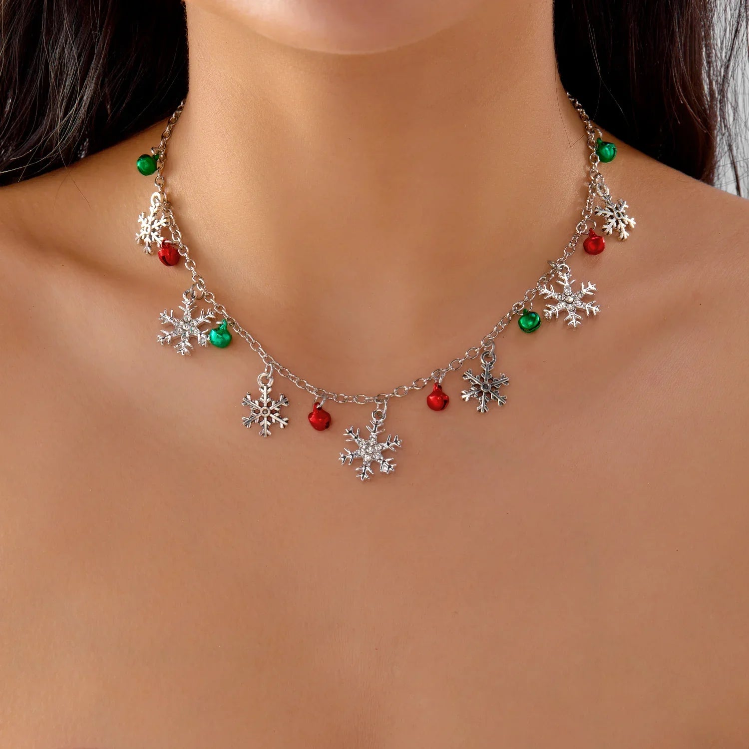 Necklace with Snowflake and Christmas Bauble Pendants