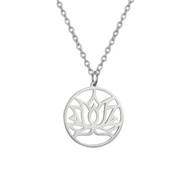 Buddhist Necklace Lotus Flower Silver