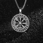 Black Viking Vegvisir Compass Necklace Pendant