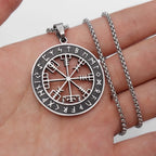 Silver Viking Vegvisir Compass Necklace Pendant