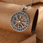 Black and Silver Viking Vegvisir Compass Necklace Pendant