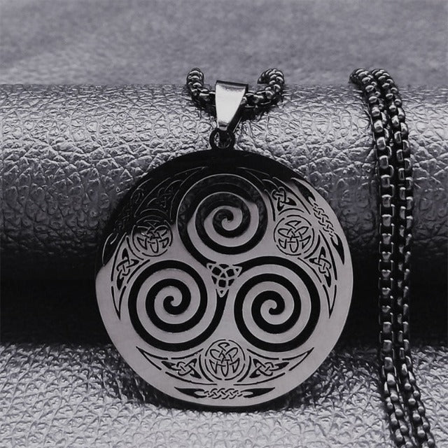 Celtic Necklace Triskel Pendant Viking Men Women Nordic Black