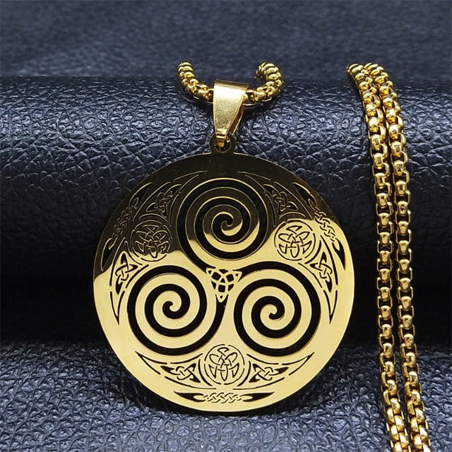 Celtic Necklace Triskel Pendant Viking Men Women Nordic Gold