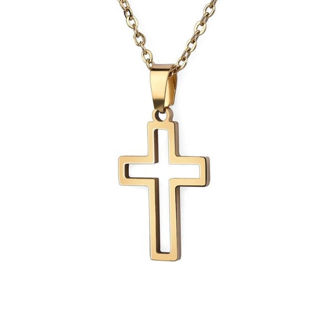 Christian Necklace Jesus Cross Pendant Men Women Gold