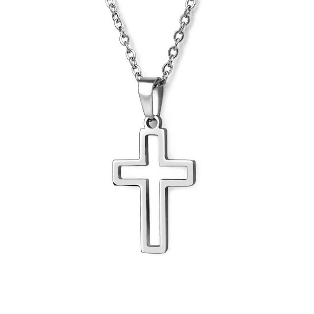 Christian Necklace Jesus Cross Pendant Men Women Silver
