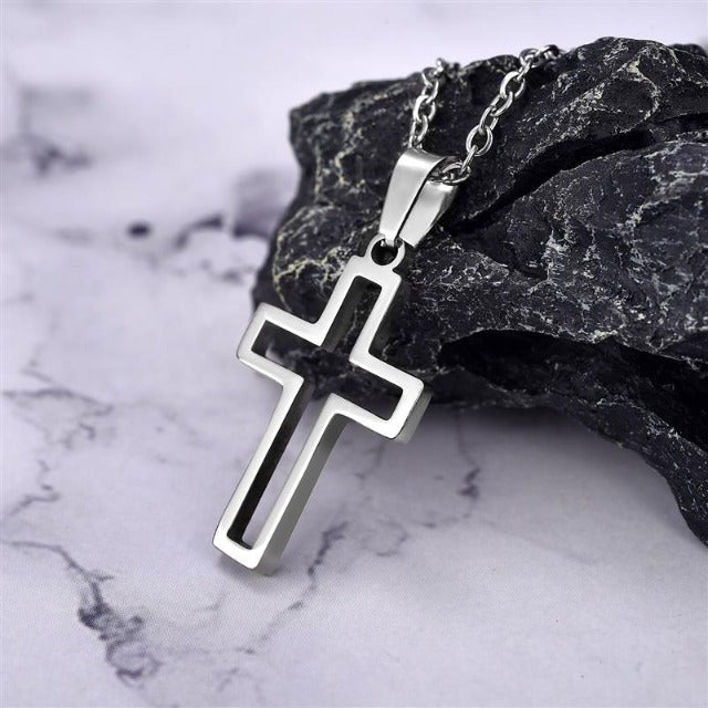 Christian Necklace Jesus Cross Pendant Men Women Silver