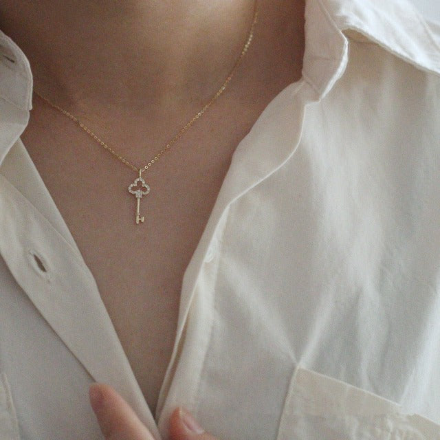 Silver Key Necklace Pendant for Women gold