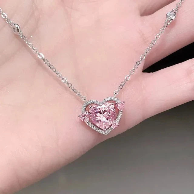 Sparkling Heart Necklace for Women in Genuine Silver