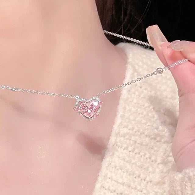 Sparkling Heart Necklace for Women in Genuine Silver