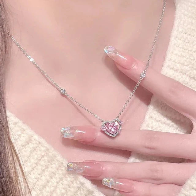 Sparkling Heart Necklace for Women in Genuine Silver