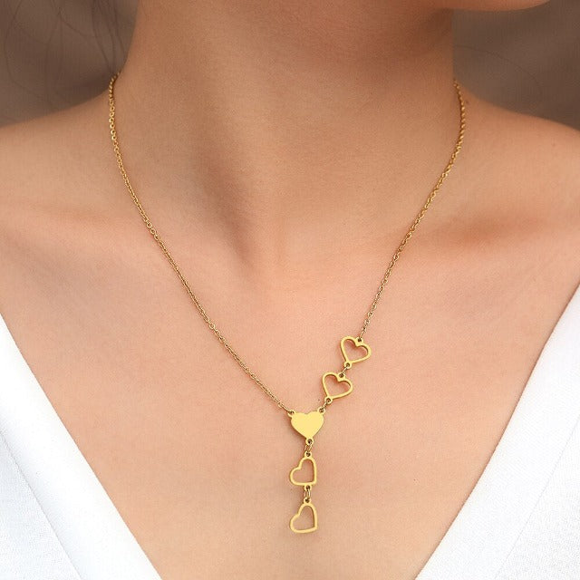 Long Heart Necklace Gold