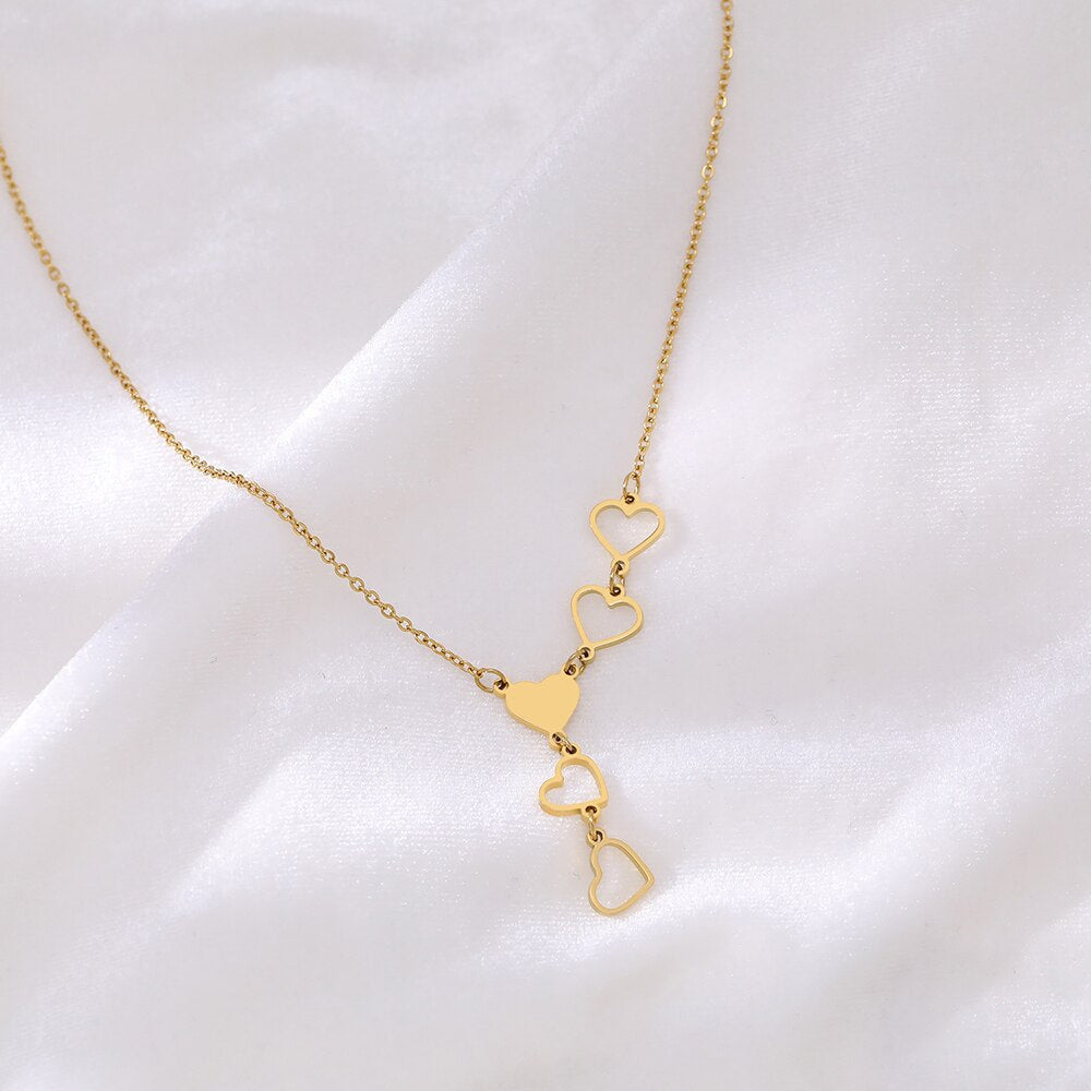 Long Heart Necklace Gold