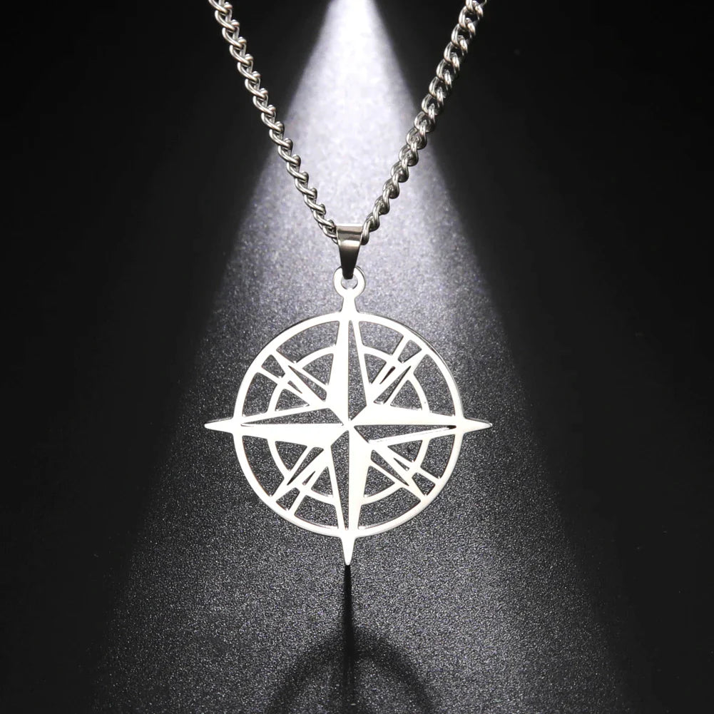 Compass Necklace Wind Rose Compass Pendant Silver