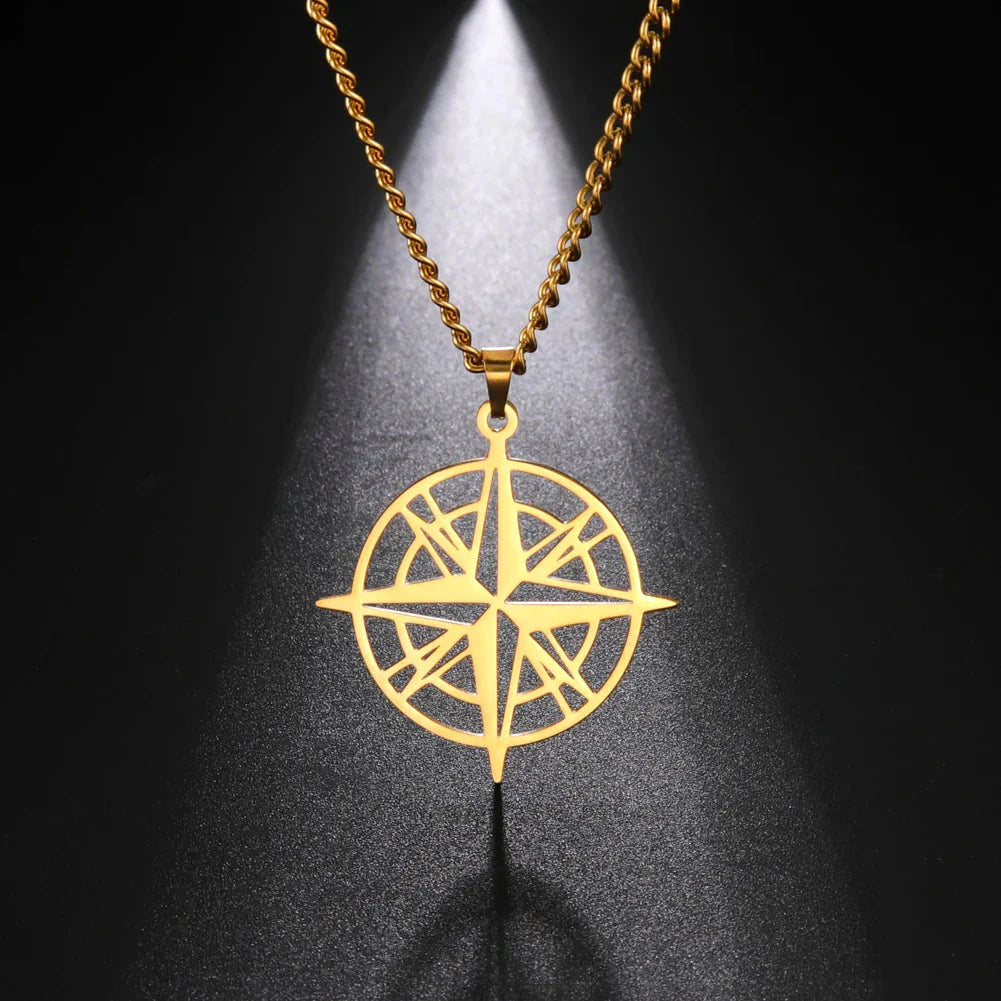 Compass Necklace Wind Rose Compass Pendant Gold