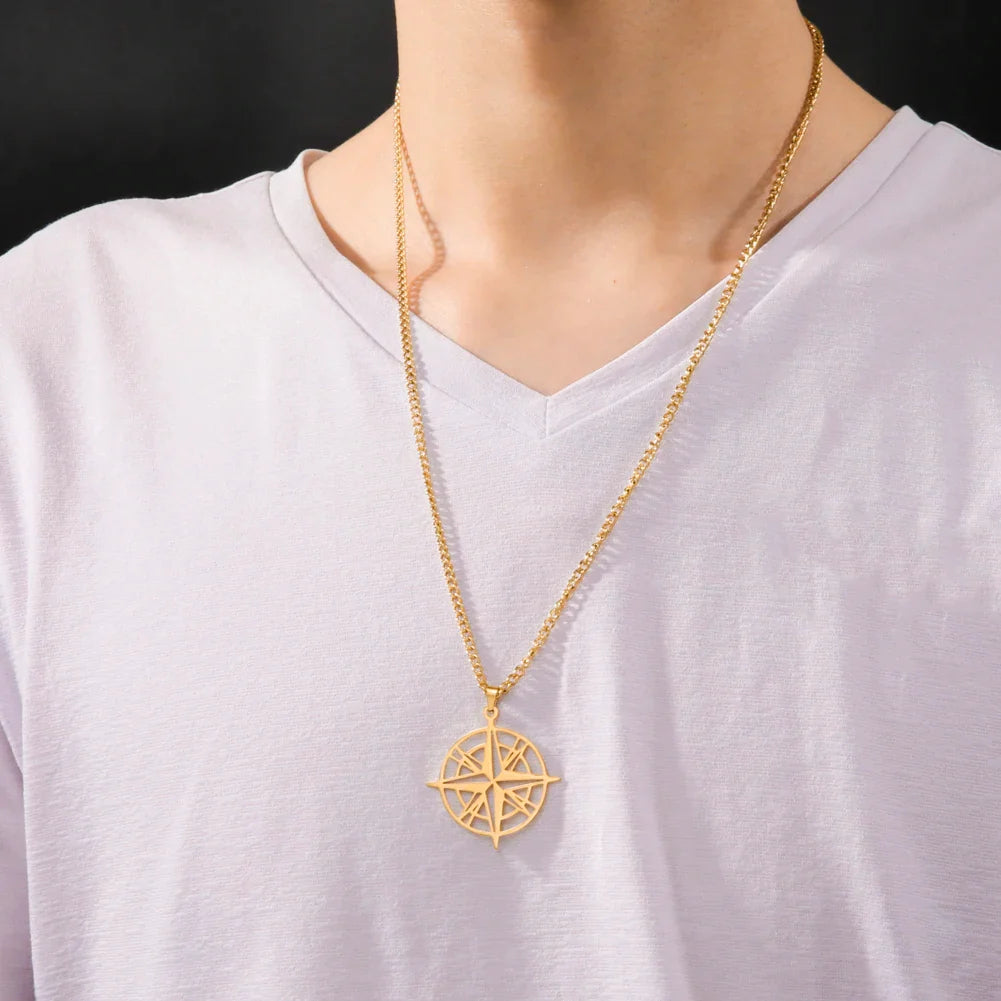 Compass Necklace Wind Rose Compass Pendant Gold