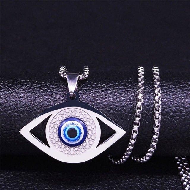 Greek Turkish Blue Evil Eye Necklace Matiasma Mataki Silver Pendant