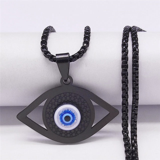 Greek Turkish Blue Evil Eye Necklace Matiasma Mataki Black Pendant