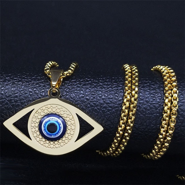 Greek Turkish Blue Evil Eye Necklace Matiasma Mataki Gold Pendant