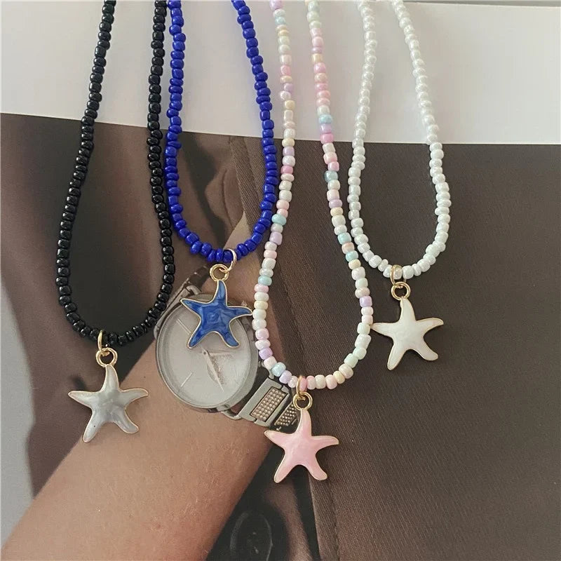 Colorful Starfish Shell Necklace Pink