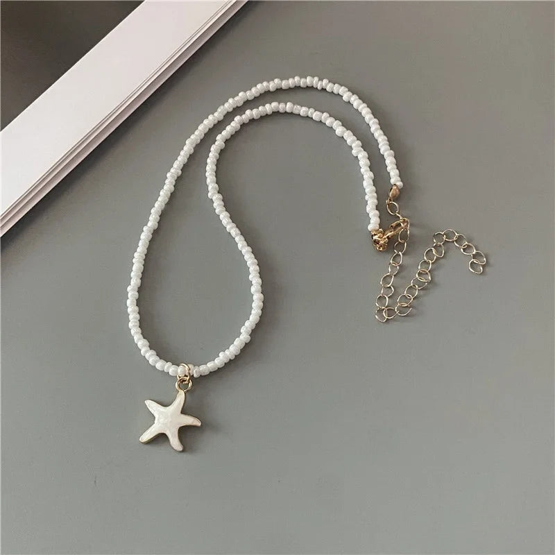 Colorful Starfish Shell Necklace White