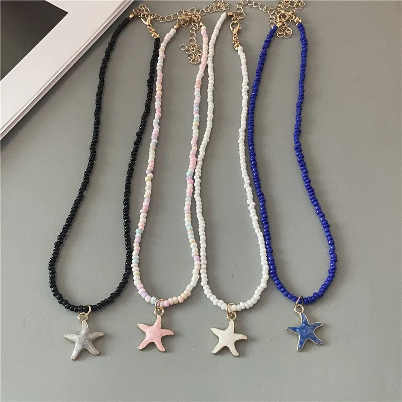Colorful Starfish Shell Necklace Blue