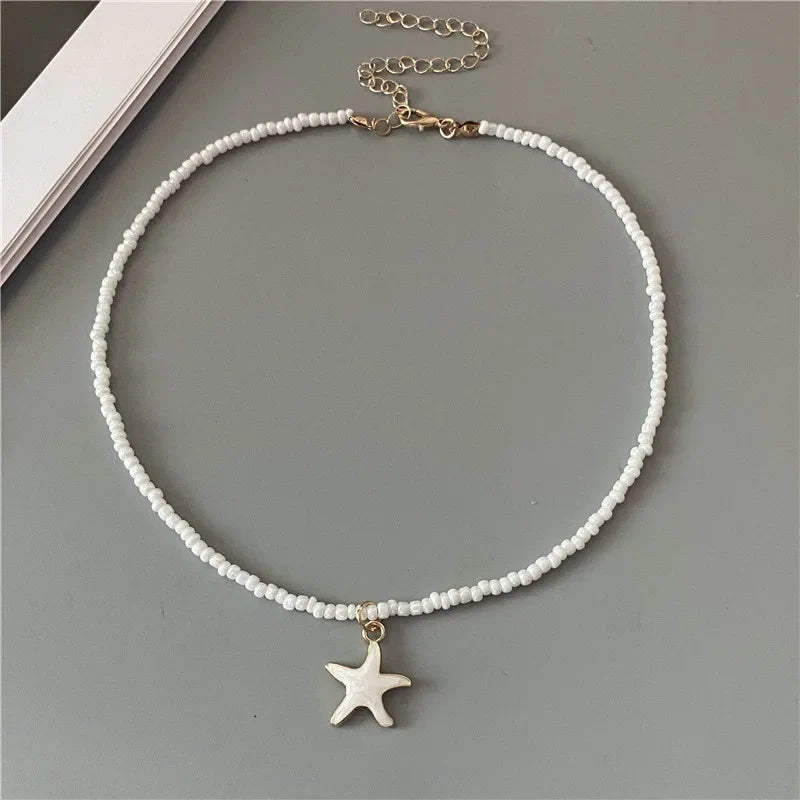 Colorful Starfish Shell Necklace White