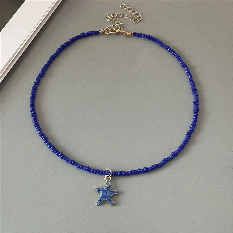 Colorful Starfish Shell Necklace Blue