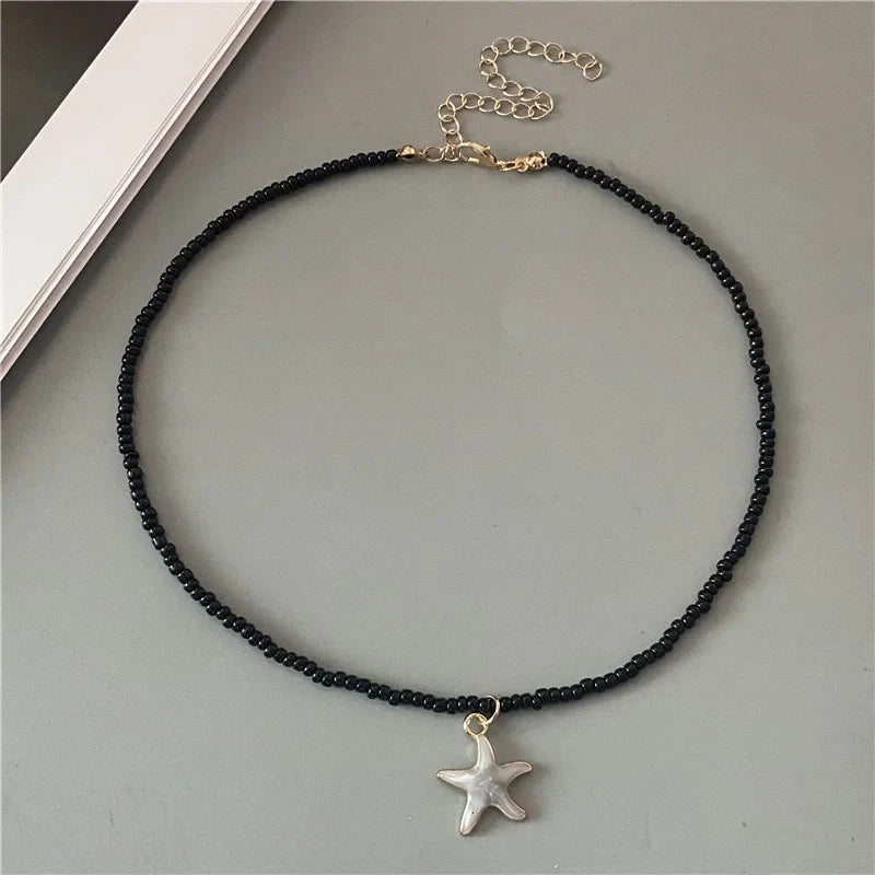 Colorful Starfish Shell Necklace Black