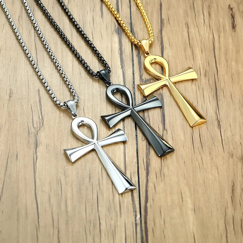 Egyptian Cross Necklace Pendant gold silver black