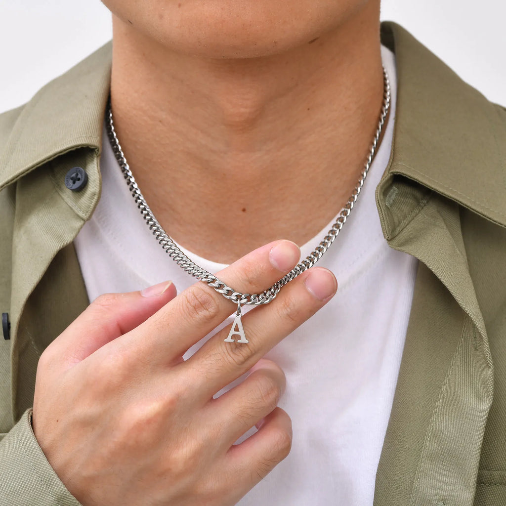 Men's necklace with custom initial pendant a