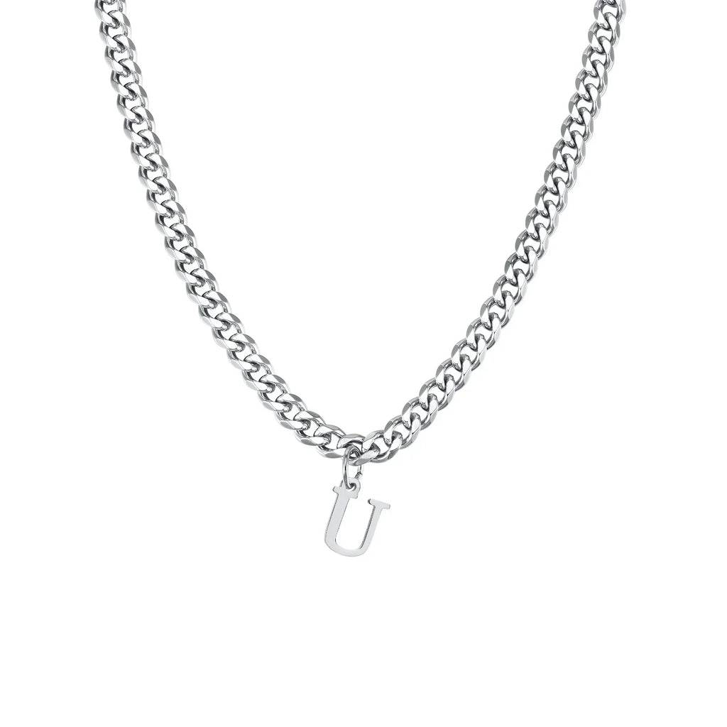 Men's necklace with custom initial pendant u