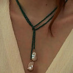 Charm Necklace with green pearl pendant