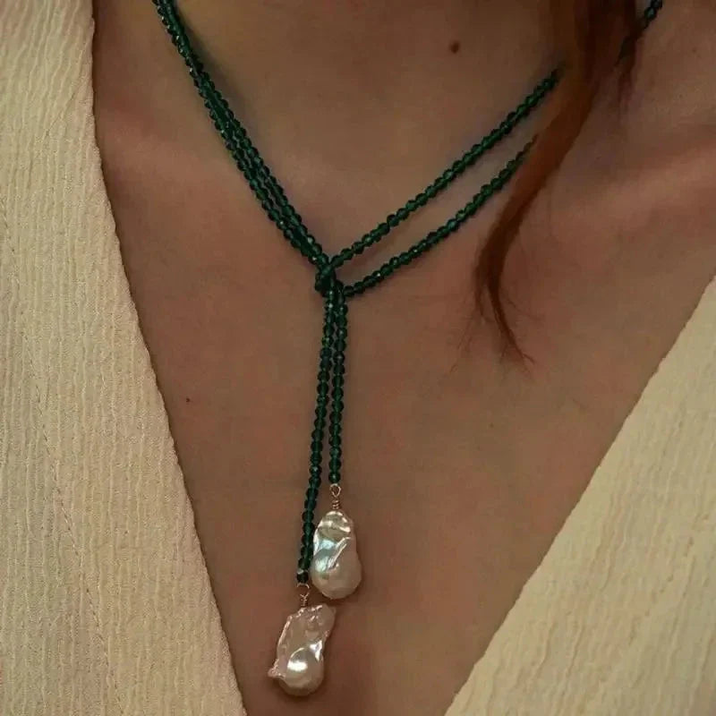 Charm Necklace with green pearl pendant