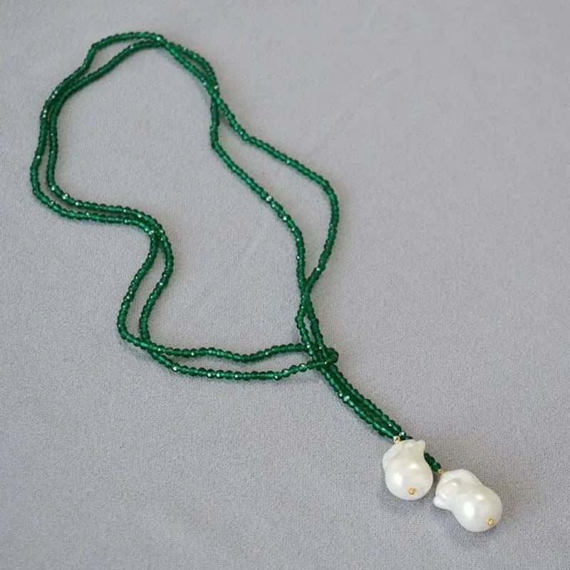 Charm Necklace with green pearl pendant