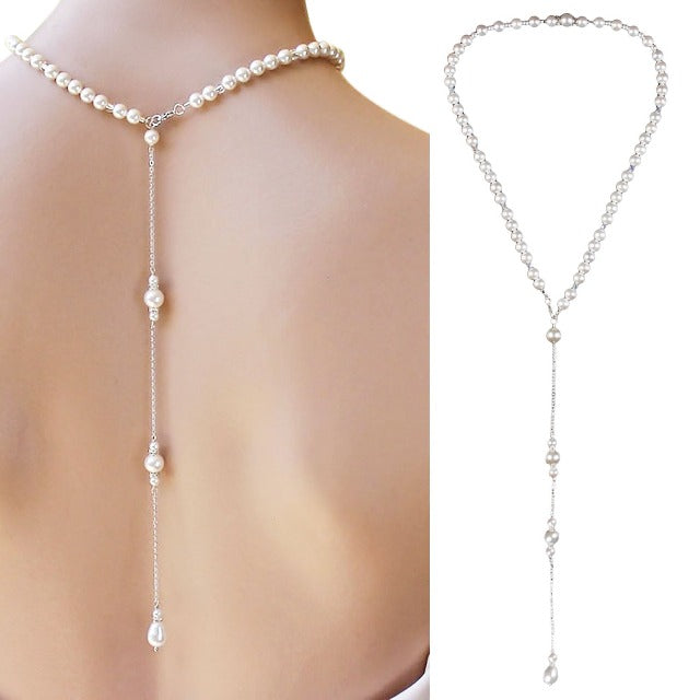 Back Necklace for Wedding with Pearls for Women