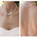 Back Necklace for Wedding with Pearls for Women