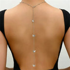 Butterfly back necklace - back chain for women silver
