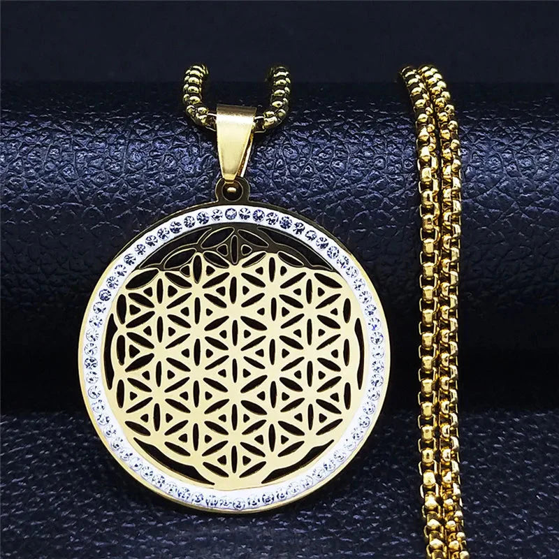 Life Flower Necklace Gold Pendant